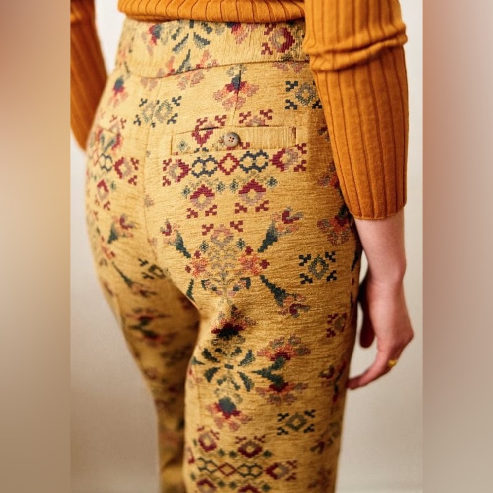 Sezane NWT Rare Floral Damon Ankle Trousers in Jacquard Sun (Yellow); Size 6. - Picture 2 of 8